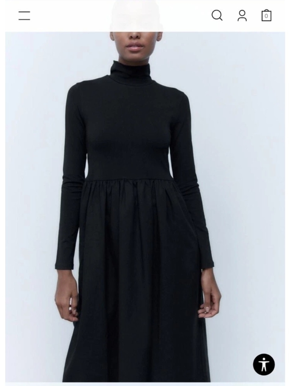 Zara Black Long-Sleeve Midi Dress Combination fabric